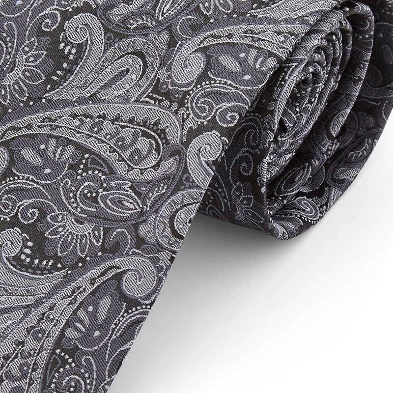 Tailor Toki Breite Silbergraue Paisley Polyester Krawatte