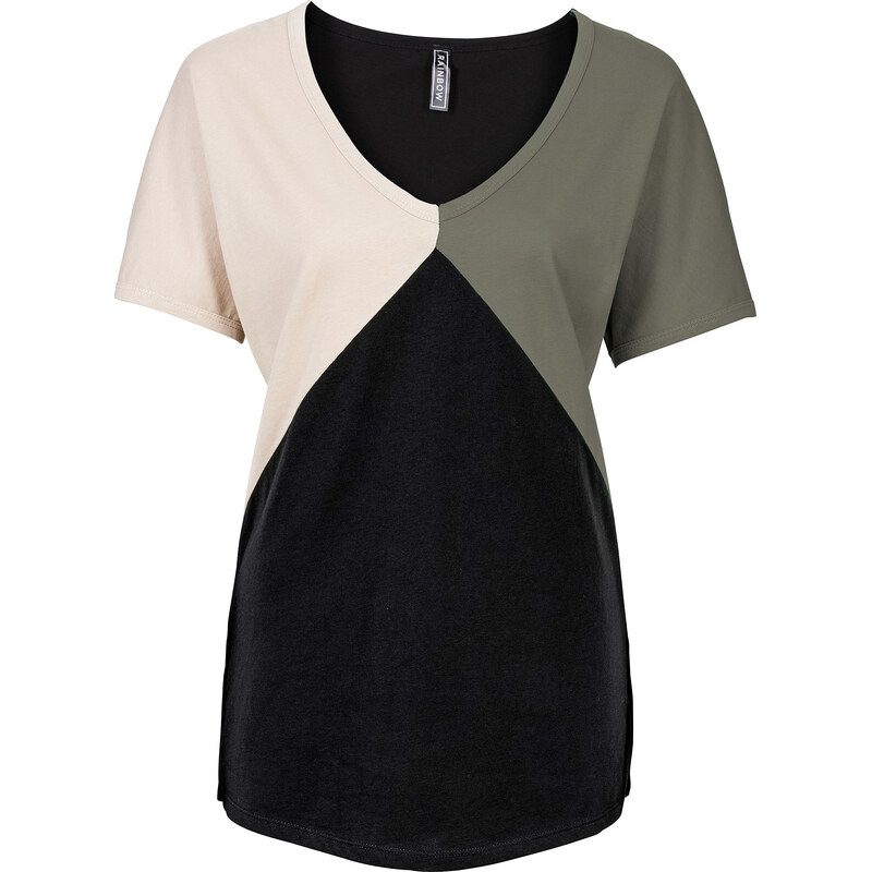 RAINBOW Shirt kurz/lang in grau (V-Ausschnitt) für Damen von bonprix