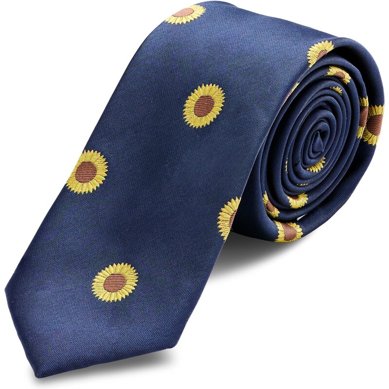 Trendhim Marineblaue Dünne Krawatte Mit Sonnenblumen