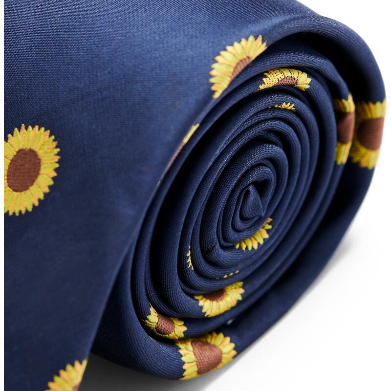 Trendhim Marineblaue Dünne Krawatte Mit Sonnenblumen