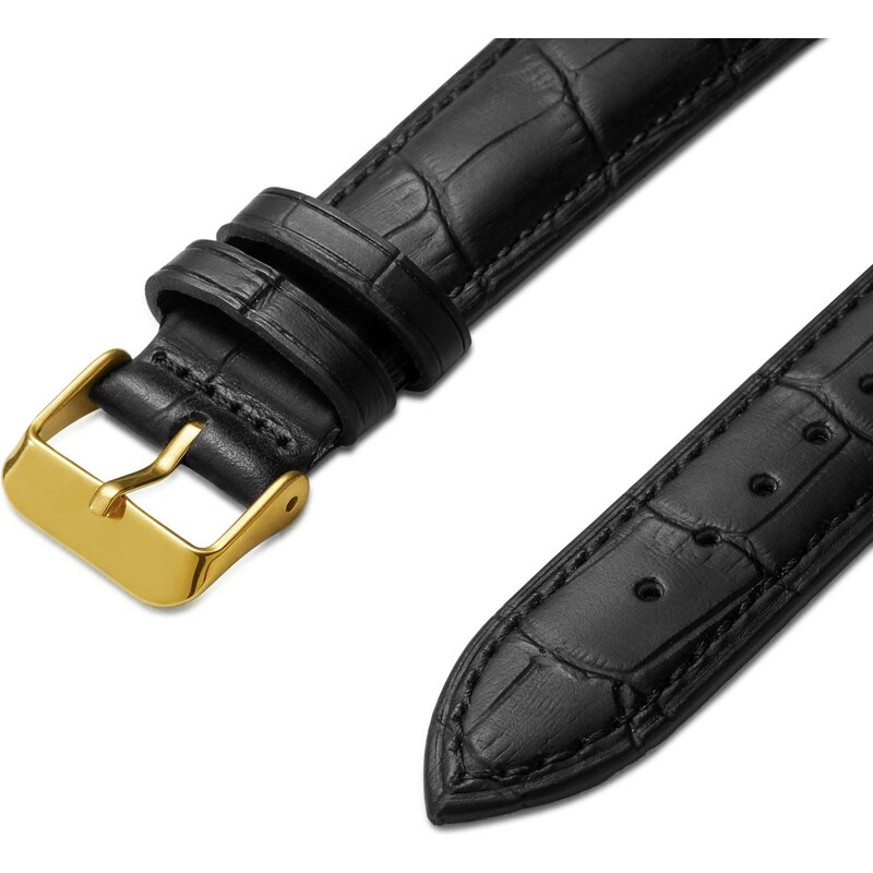 Trendhim Schwarzes Krokodil-geprägtes Leder Uhrarmband & goldfarbene Schließe