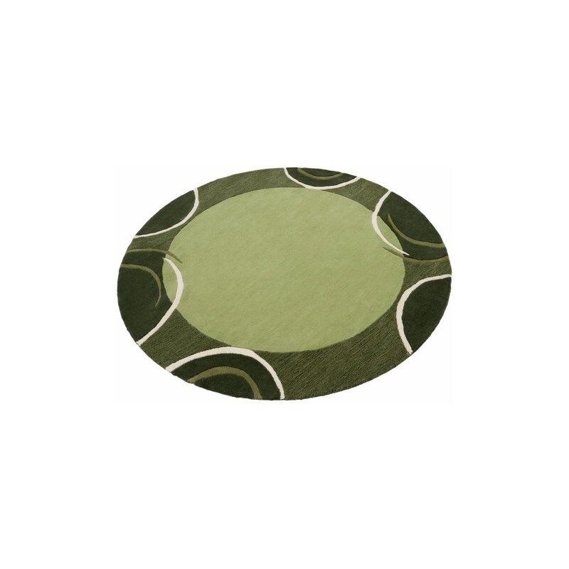 Teppich rund exklusiv Bellary handgearbeiteter Konturenschnitt handgetuftet reine Schurwolle THEKO EXKLUSIV grün 10 (Ø 190 cm)