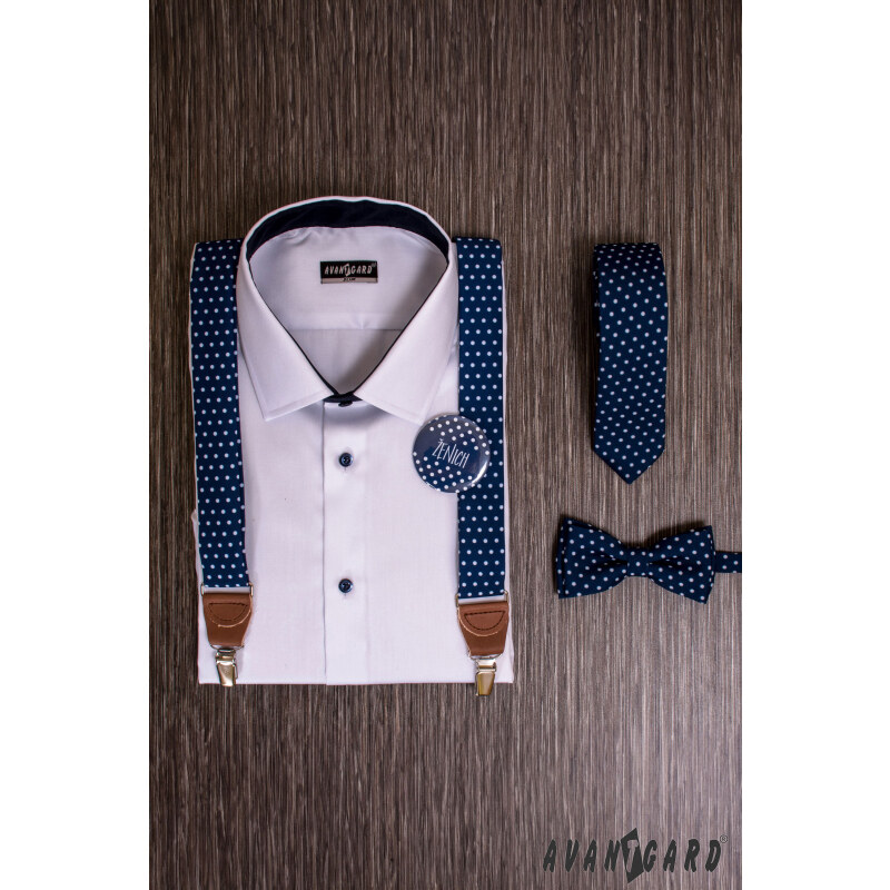 Avantgard Blaue, slim Krawatte mit weißen Tupfen