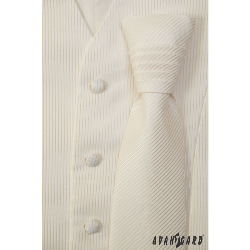 Avantgard Französische cremefarbene Krawatte mit gestreifter Textur und Einstecktuch