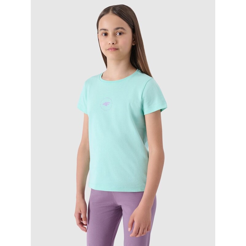 4F Unifarbenes T-Shirt aus Bio-Baumwolle für Mädchen - mintgrün - 122