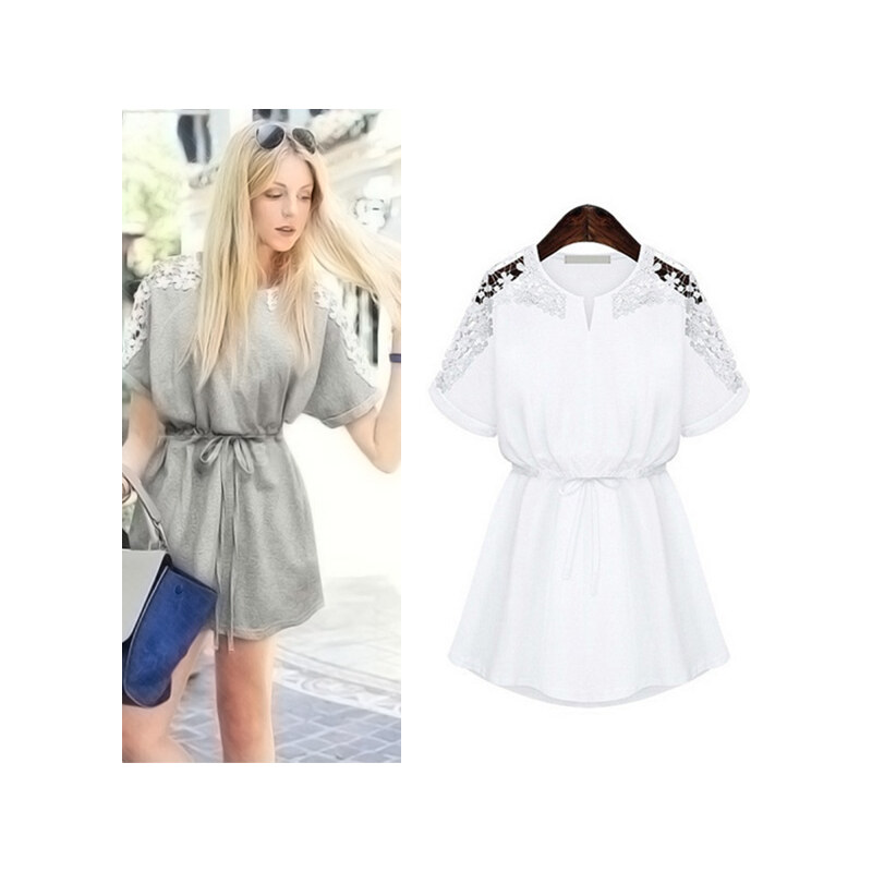 Lesara Kleid mit Spitzen-Details - Weiß - S