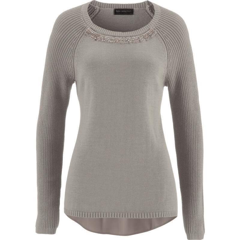 bpc selection premium Premium Pullover gewebter Rückenpartie langarm in grau für Damen von bonprix