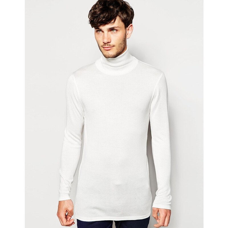 ASOS - Langer, hochgeschlossener Pullover - Weiß