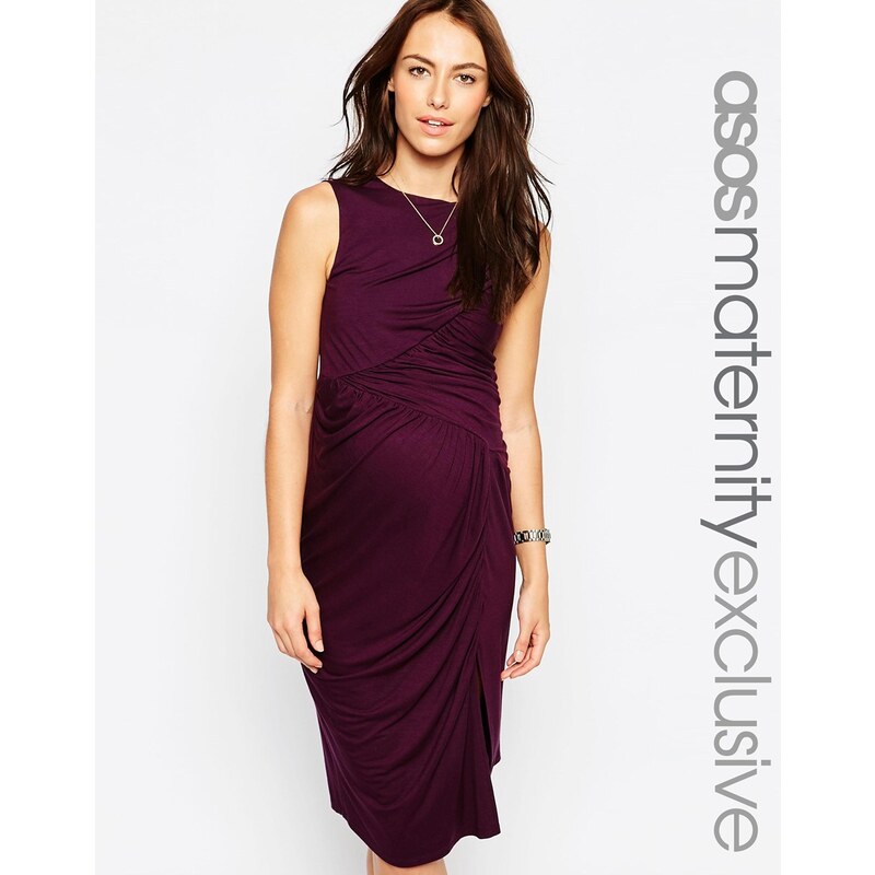 ASOS Maternity - Asymmetrisches, enges Kleid mit geraffter Partie - Violett