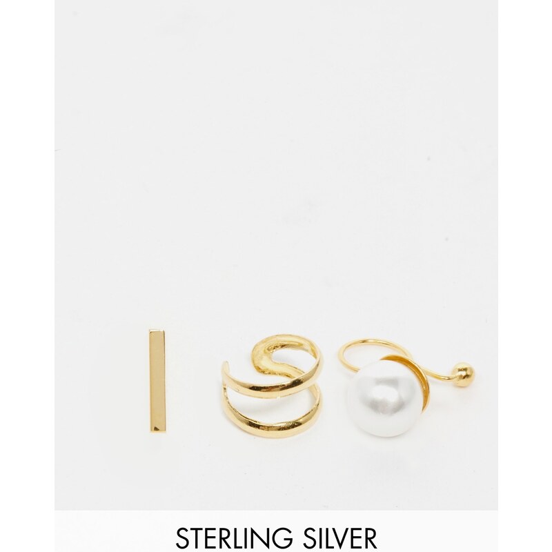 ASOS - Vergoldete Ohrringe aus Sterlingsilber im Set mit Perlen - Gold