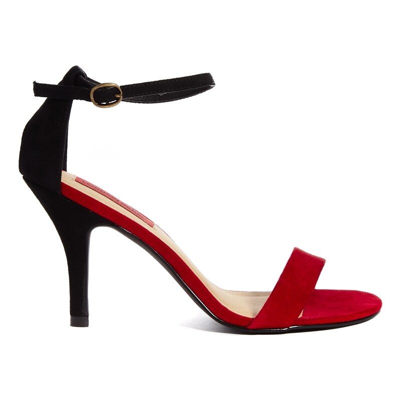 London Rebel Barely There Red & Black Heeled Sandals