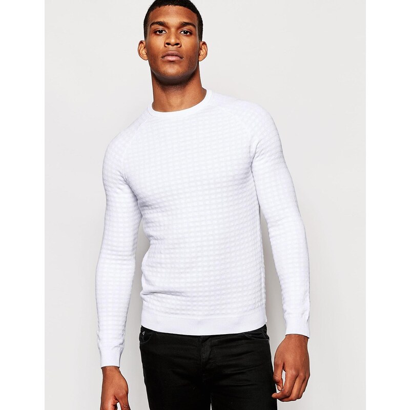 Reiss - Texturierter Strick-Pullover mit Rundhals-Ausschnitt - Weiß