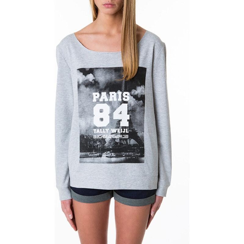 Tally Weijl Hellgraues Sweatshirt mit 'Paris 84'-Print