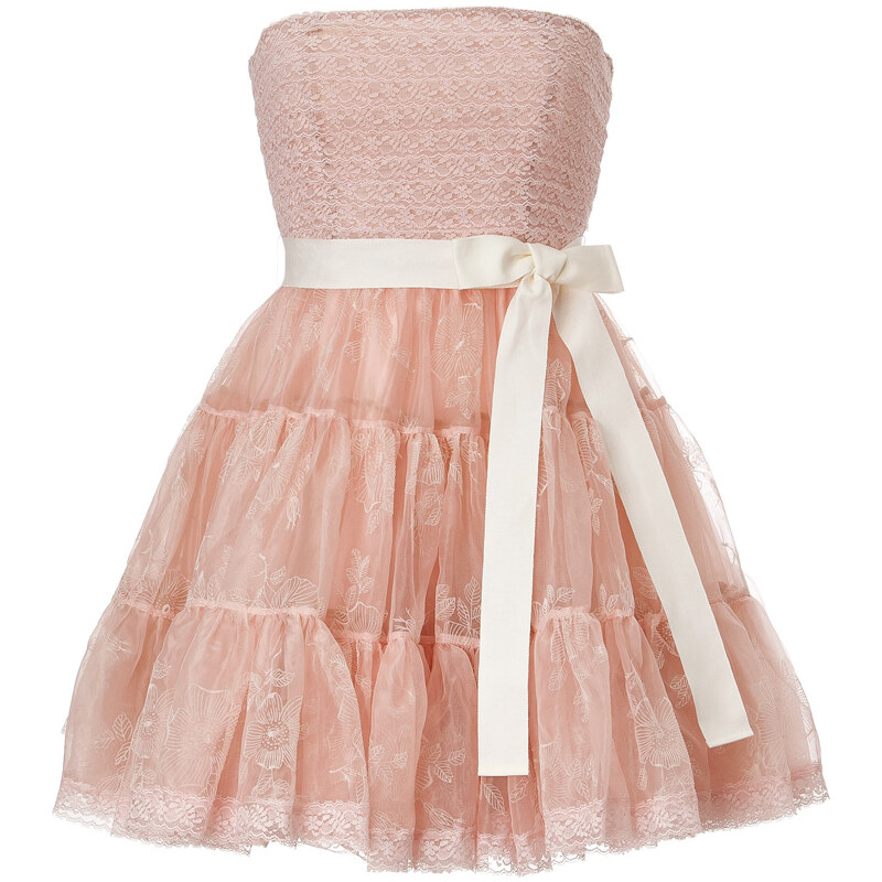 RED Valentino Silk Strapless Dress with Tiered Tulle Skirt