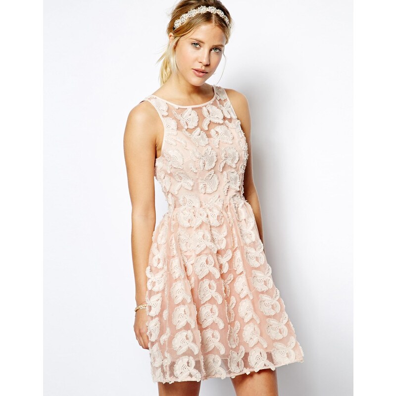 ASOS Premium Floral Skater Dress In Texture With Bow Back