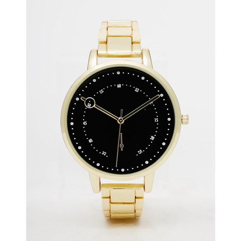 ASOS - Boyfriend-Uhr mit großem, schwarzem Zifferblatt - Gold