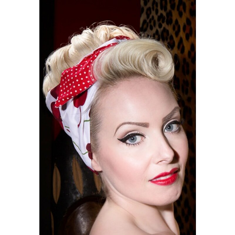 Be Bop a Hairbands 50s I Want Cherries And Polkadots In My Hair Scarf in White