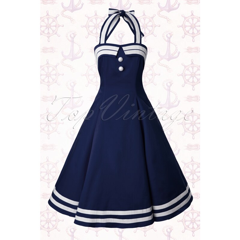 Collectif Clothing 50s Sindy Doll Sailor navy swing dress