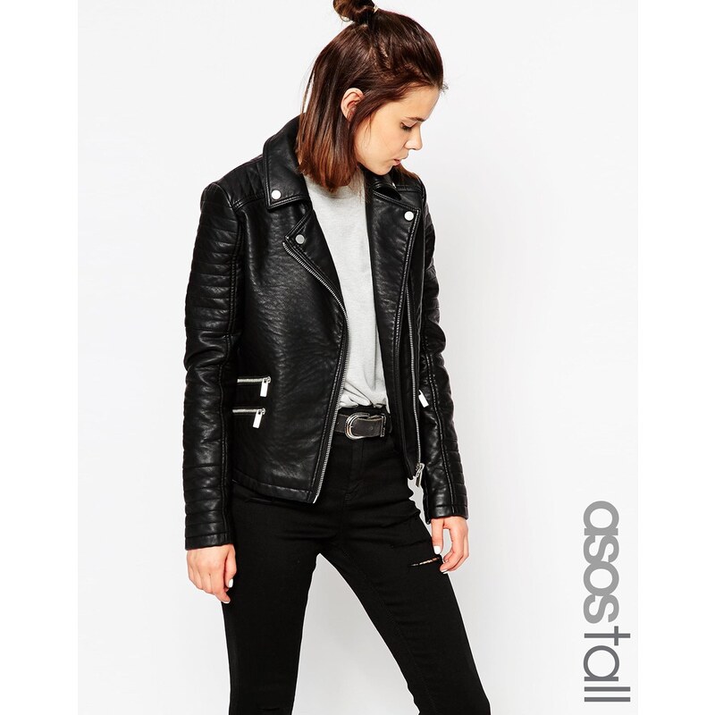 ASOS TALL - Texturierte Biker-Jacke mit Reißverschluss - Schwarz