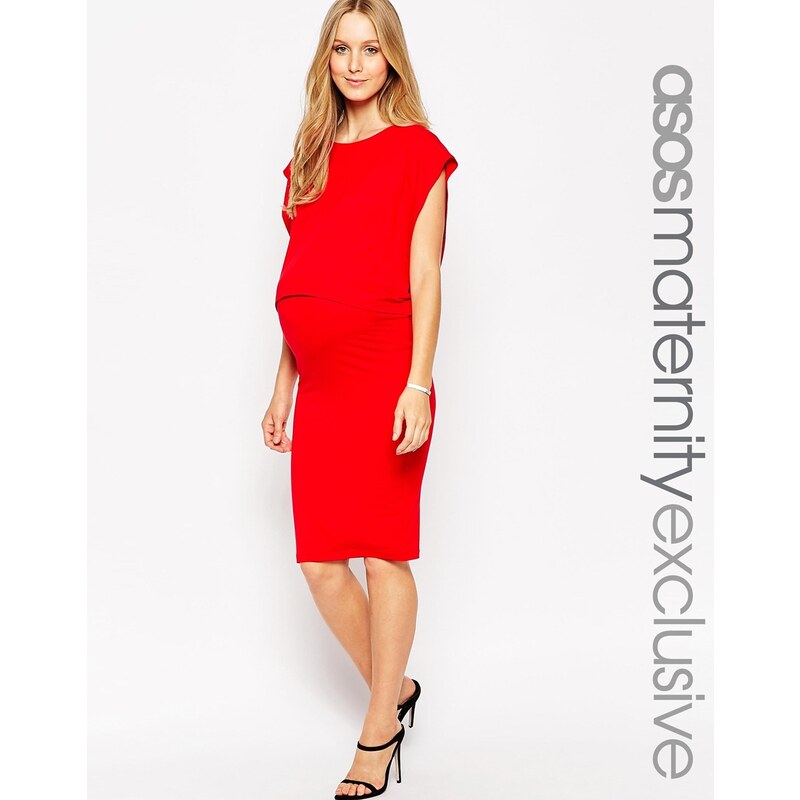 ASOS Maternity - Mittellanges Bahnenkleid für die Stillzeit in doppelter Lage - Rot