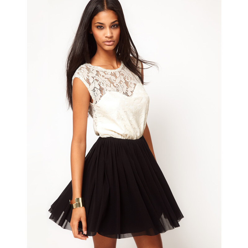ASOS Contrast Skater Dress in Lace and Mesh