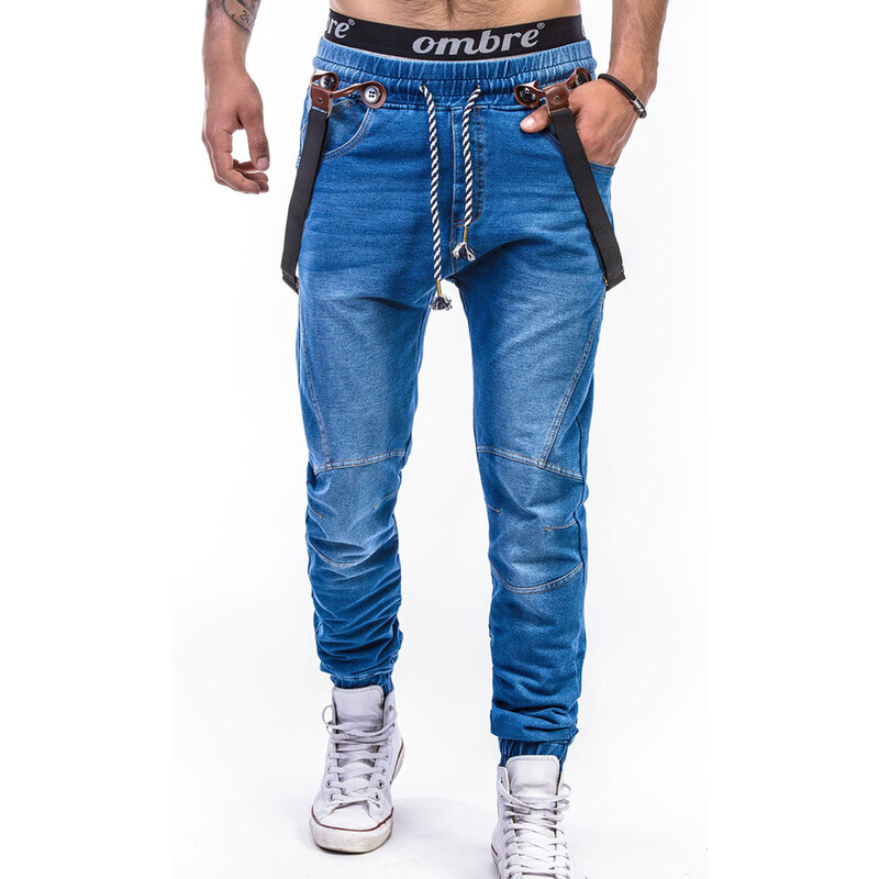 Lesara Jogger-Pants mit Hosenträgern in Jeans-Optik - Blau - L
