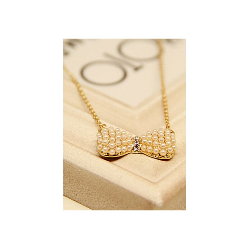 SheInside necklaceDS0145,"Gold Bow Pearls Necklace