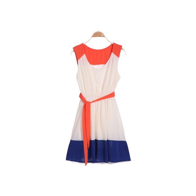 SheInside Red Apricot Blue Sleeveless Belt Pleated Dress