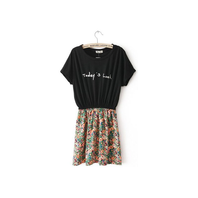 SheInside Black Short Sleeve Today's Look Print Floral Dress
