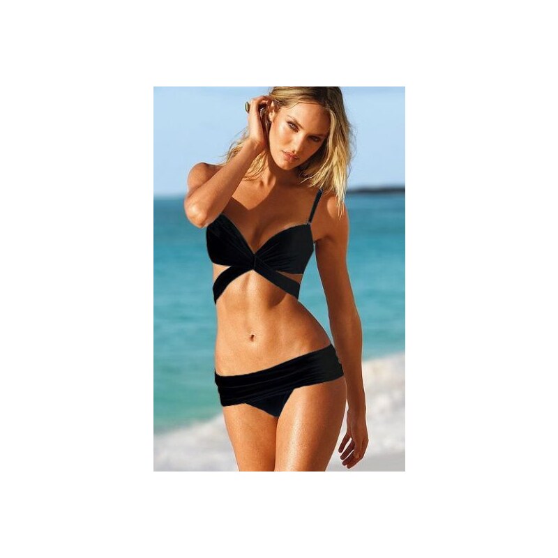 SheInside Black Push-Up Cut Out Knot Top & Foldover Bottom