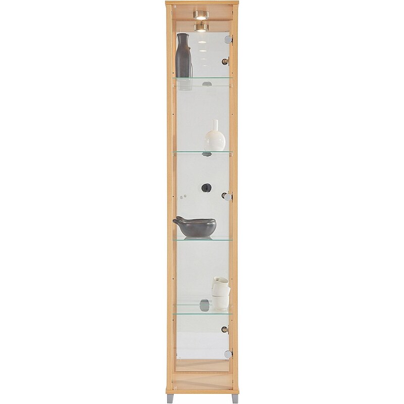 Vitrine, 1-türig mit Spiegelrückwand, 4 Glasböden