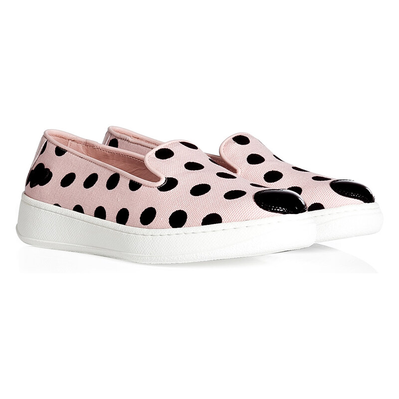 Katie Grand Loves Hogan Patent Leather/Canvas Polka Dot Slip-Ons