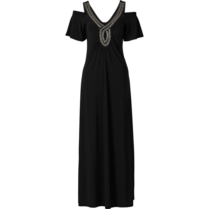 BODYFLIRT boutique Langes Kleid mit Perlenapplikation/Sommerkleid in schwarz von bonprix