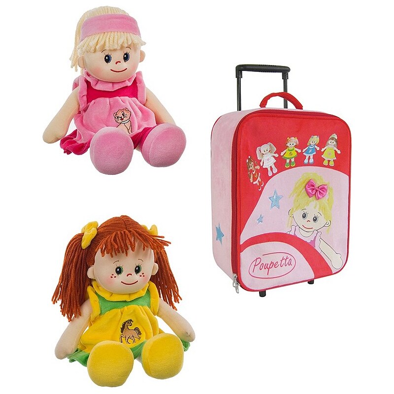 Heunec Set: 2 Puppen u. Kinder Trolley »Poupetta Lotte Poupetta Liesel und Kinder Trolley«
