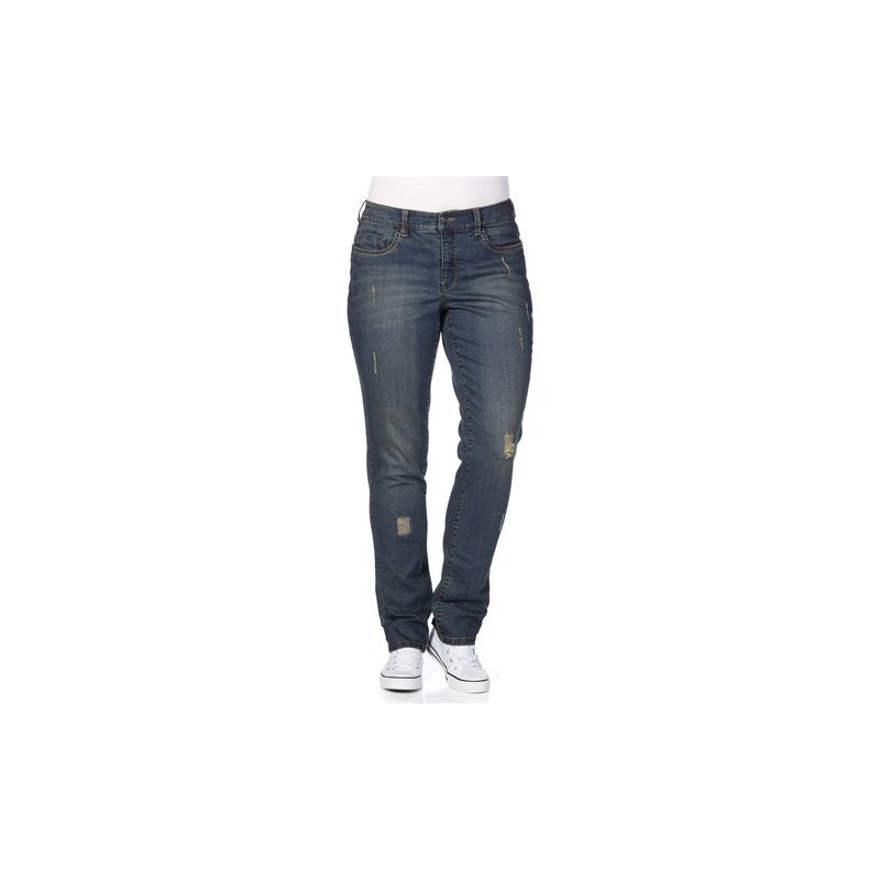 SHEEGO DENIM Damen Denim Schmale Stretch-Jeans Kira mit Destroyed-Effekten blau 20,21,22,23,24,25,26,27,28,29