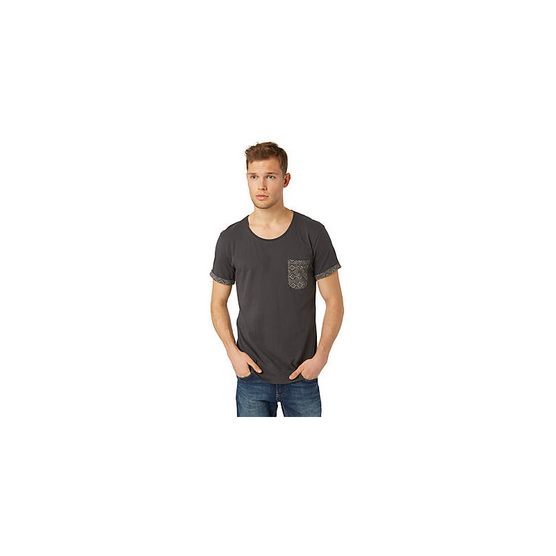 TOM TAILOR tee w. discharge print details T-Shirt mit Muster-Details für Männer (gemustert, kurzärmlig mit Rundhals-Ausschnitt) aus Jersey, aufgesetzte Brusttasc
