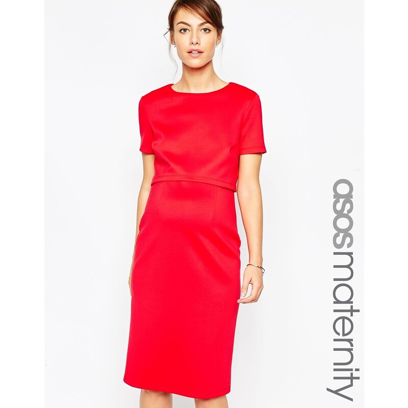 ASOS Maternity - Scuba - Figurbetontes Kleid mit Doppellage - Rot