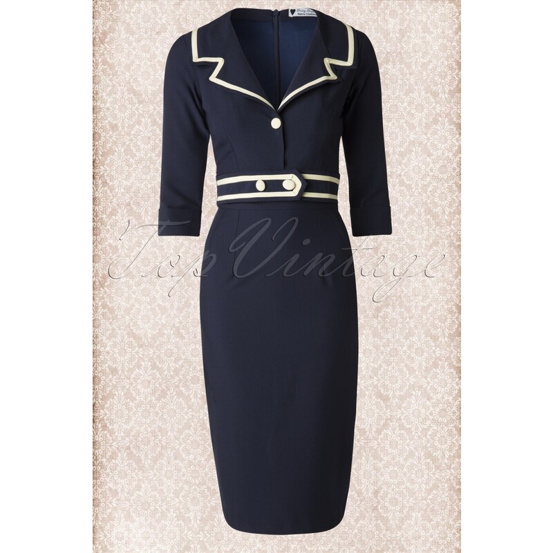 Daisy Dapper TopVintage exclusive ~ 50s Emma Pencil Dress in Navy