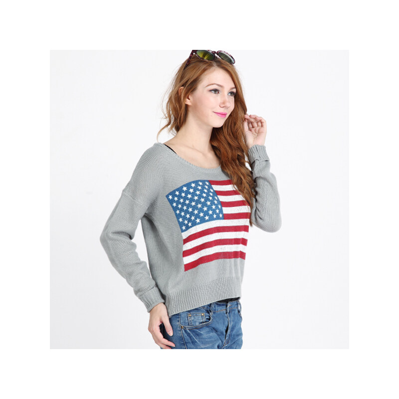 Lesara Pullover mit USA-Flagge - L