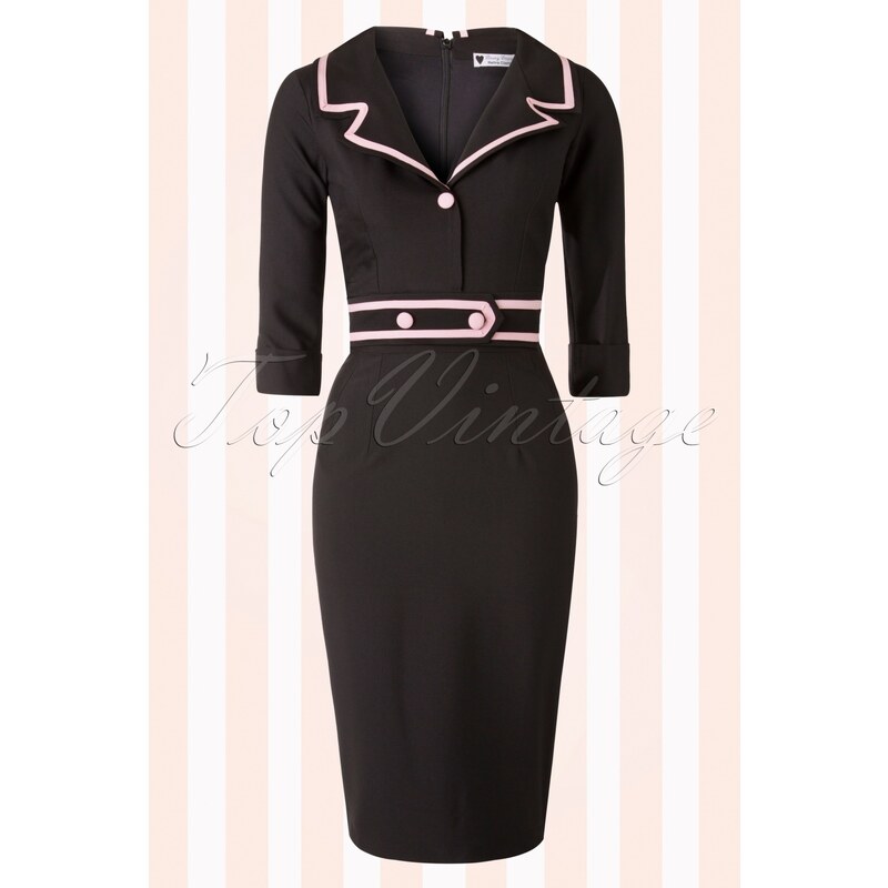 Daisy Dapper TopVintage exclusive ~ 50s Emma Pencil Dress in Black and Pink