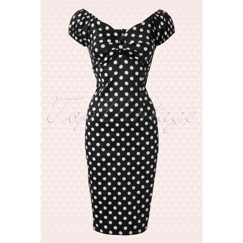 Collectif Clothing 50s Dolores dress black white polka dot retro