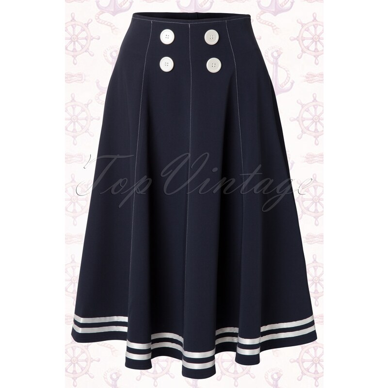 Miss Candyfloss 50s Mollys Sailor Skirt Ahoy Navy