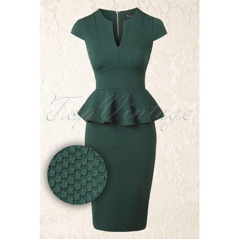 Vintage Chic 50s Carese Peplum Dress in Green