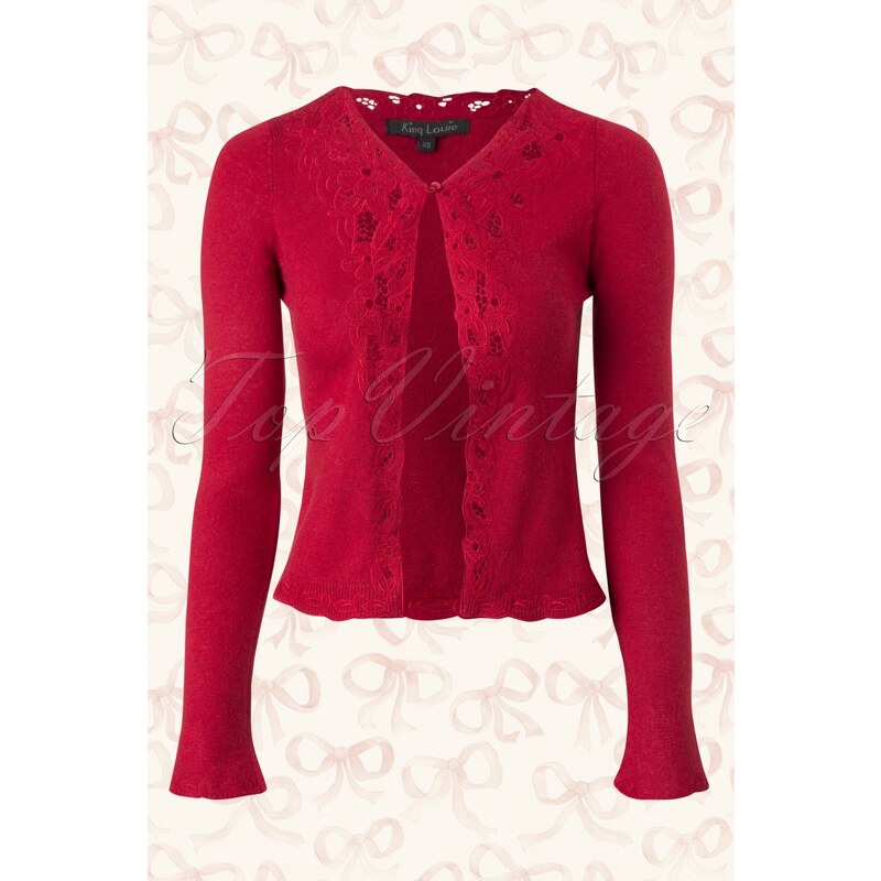 King Louie 40s Brocade Cardigan in Cranberry Red Wool