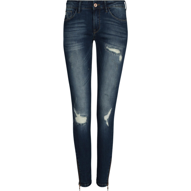 Tally Weijl Dunkelblaue Slim-Jeans mit Destroyed-Elementen