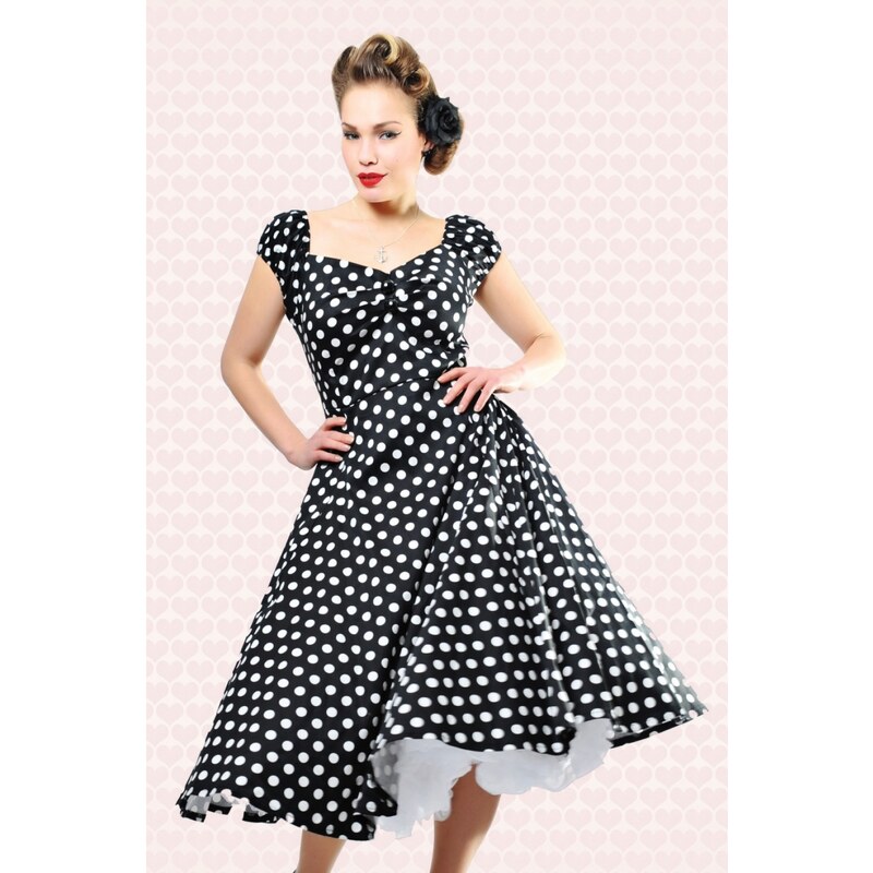 Collectif Clothing 50s Dolores Doll dress Black White polka swing dress