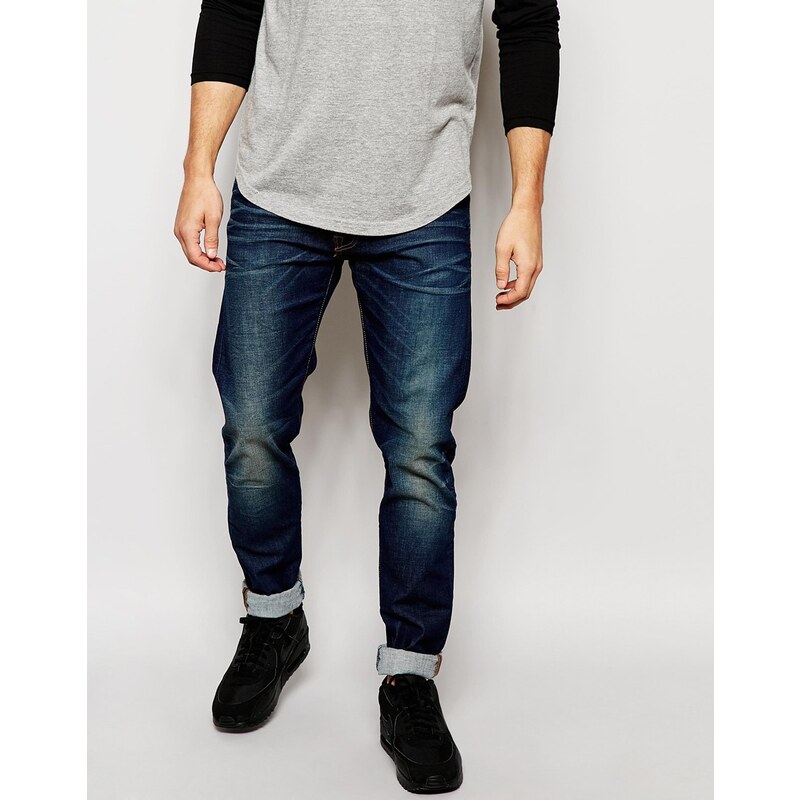 Edwin - ED-85 - Skinny-Jeans in dunkler CS Compact Blue Sonic-Used-Waschung mit tiefem Schritt - Blau