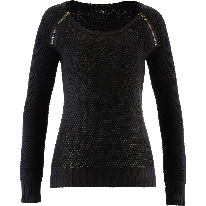 bpc bonprix collection Pullover mit Reißverschlüssen langarm in schwarz für Damen von bonprix