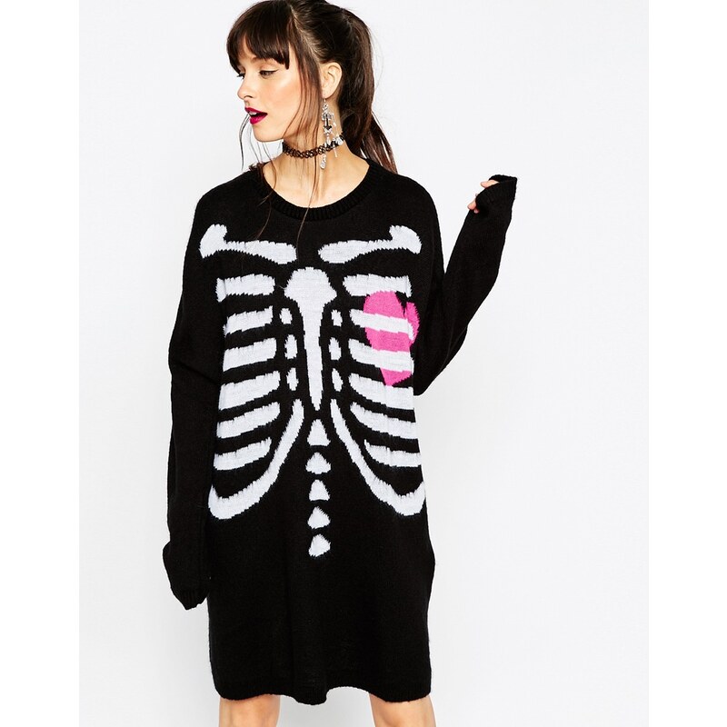 ASOS - Halloween Skeleton - Strick-Pulloverkleid - Schwarz