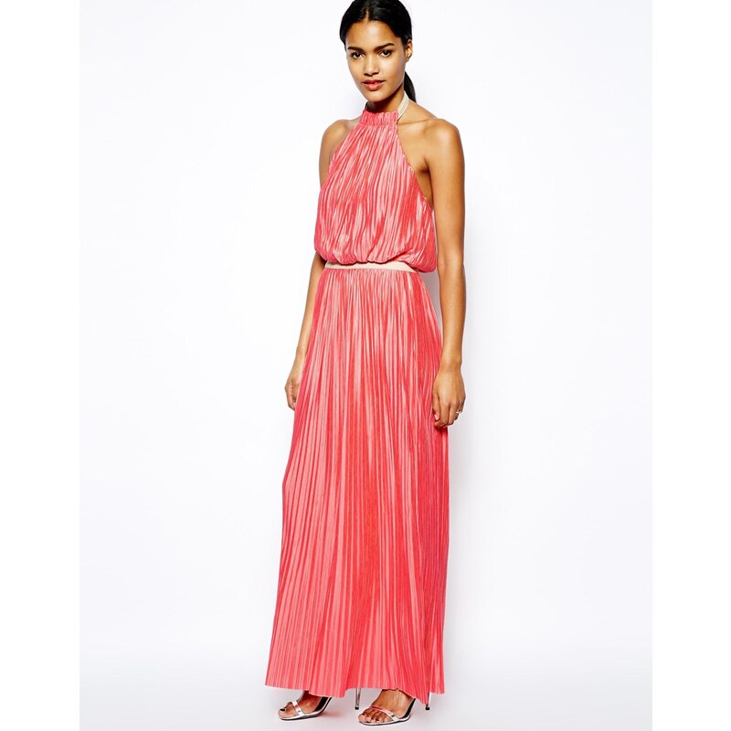 Love Moschino Pleated Maxi Dress with Halter Neck